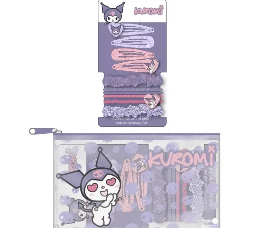 Σετ Kuromi Κλιπς & Λαστιχάκια Μαλλιών με Θήκη