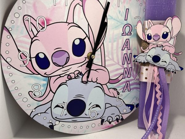 Πασχαλινή Λαμπάδα Lilo and Stitch με Προσωποποιημένο Ρολόι Τοίχου
