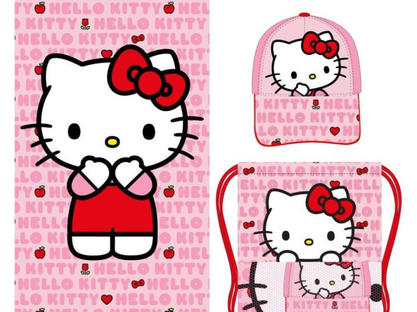 Σετ Πετσέτα Hello Kitty, τσάντα γυμναστικής,καπέλο μπέιζμπολ