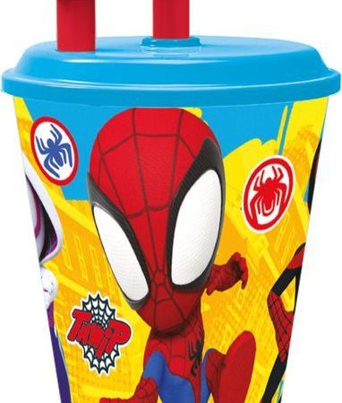 Πλαστικό ποτήρι Spidey με καλαμάκι, 430 ml