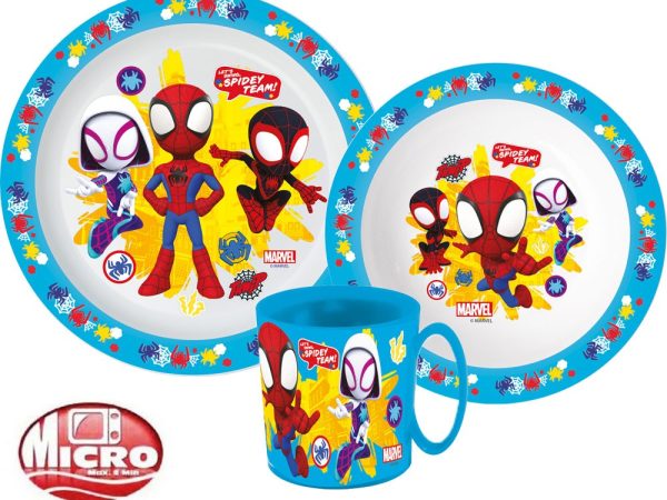 Σετ δείπνου Spiderman, πλαστικό σετ μικροκυμάτων με κούπα 350 ml