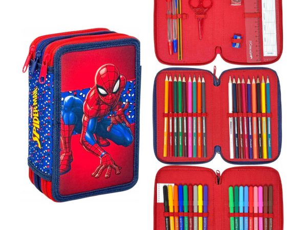 Spiderman Κασετίνα Γεμάτη με 3 Θήκες (13x20x6cm)