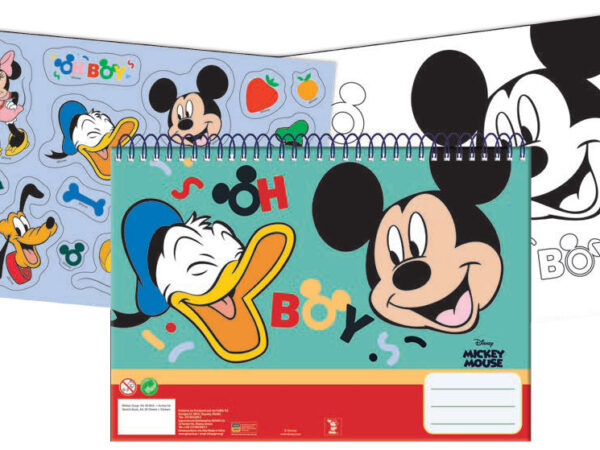 Μπλοκ σχεδίασης Disney Mickey Oh Boy A/4 με σπιράλ, 40 φύλλα και αυτοκόλλητα