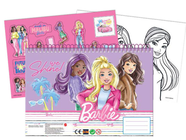 Μπλοκ σχεδίασης Barbie Paints A/4 σε σχήμα σπιράλ με 40 σελίδες και αυτοκόλλητα