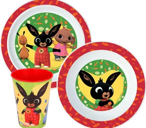 Σετ φαγητού Bing Happy Bunny, σετ από μικροπλαστικό με κύπελλο 260 ml
