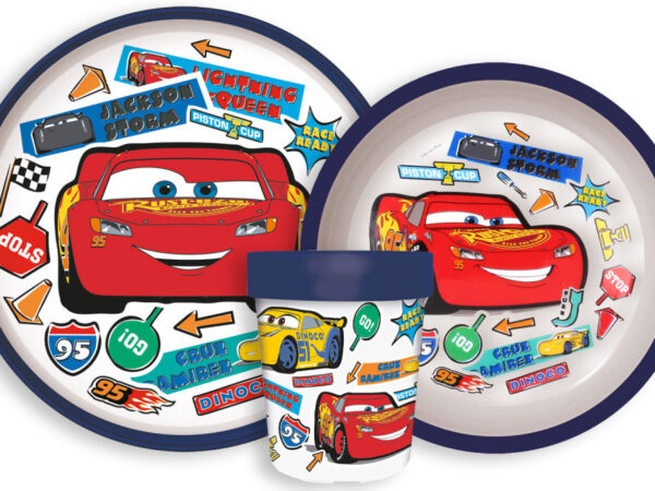 Σετ φαγητού Disney Cars Stickers Go αντιολισθητικό, σετ από μικροπλαστικό