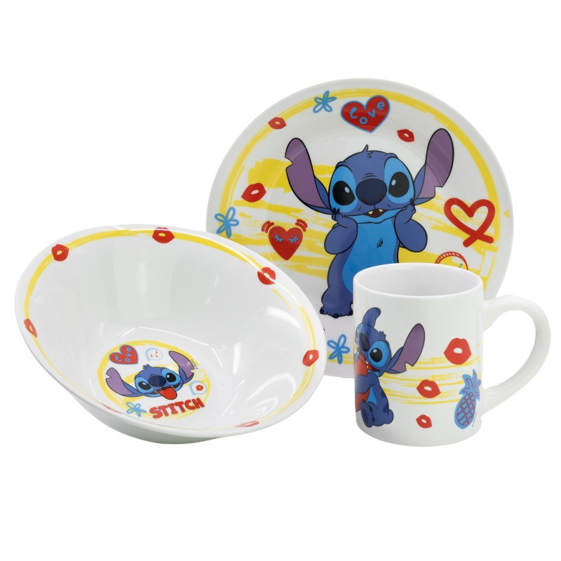 STF88165 Σετ φαγητού από πορσελάνη Disney Lilo and Stitch Heart σε κουτί δώρου με σχέδιο καρδιάς και σχέδιο σε κουτί δώρου. - Image 1