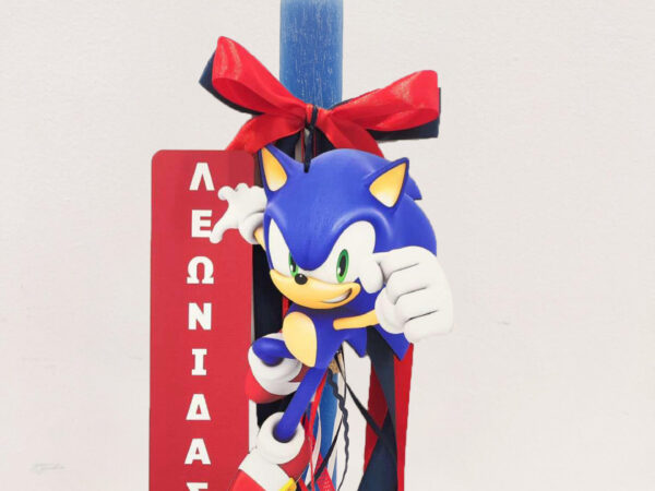 Πασχαλινή Λαμπάδα Sonic με Κρεμαστό Ταμπελάκι με όνομα