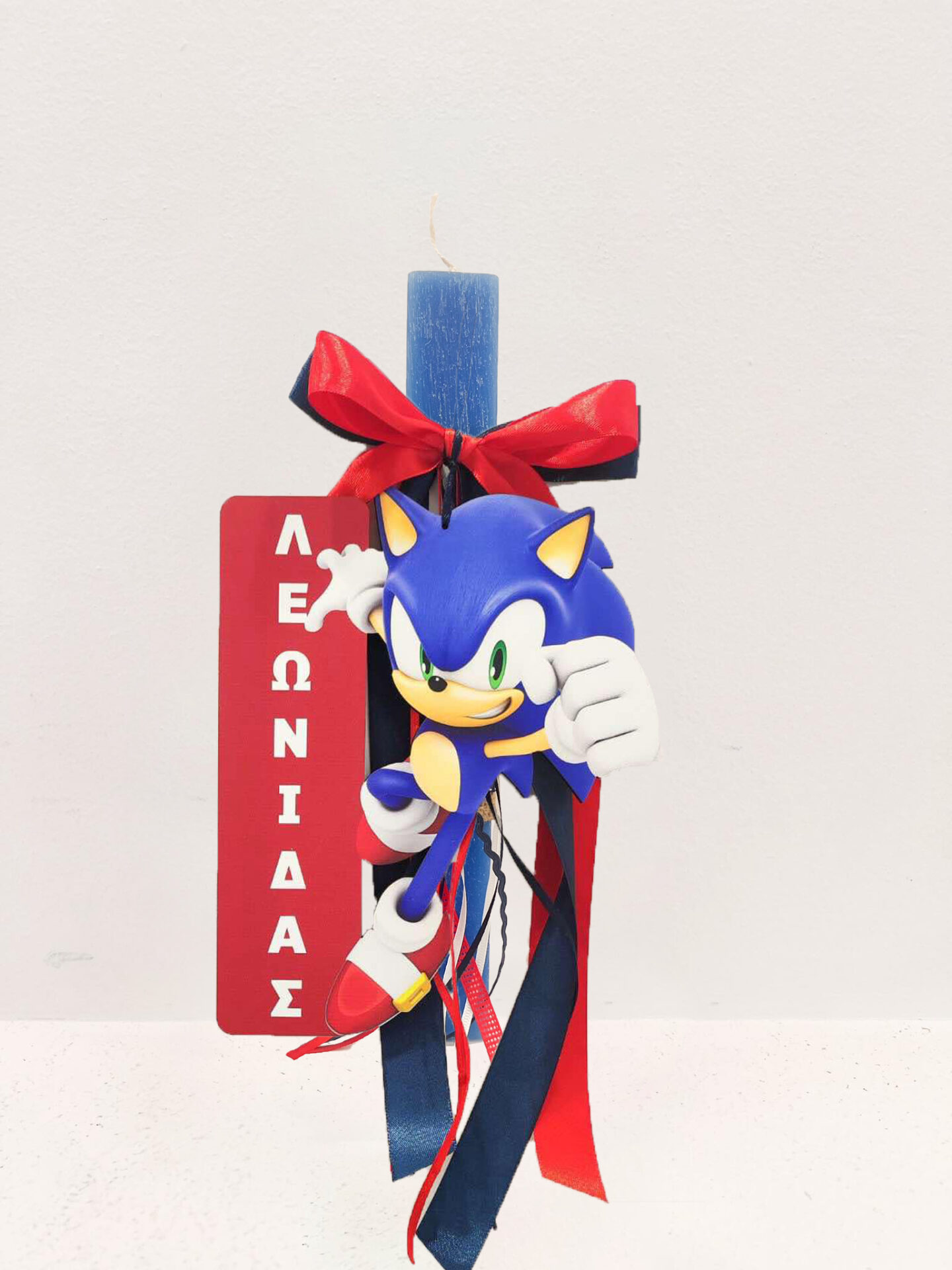 Sonic_06_Wooden-Name Πασχαλινή Λαμπάδα Sonic με Κρεμαστό Ταμπελάκι με όνομα - Image 1