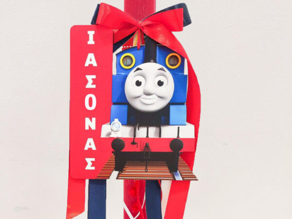 Πασχαλινή Αρωματική Λαμπάδα Τόμας το Τραινάκι με Κρεμαστό Ξύλινο Ταμπελάκι