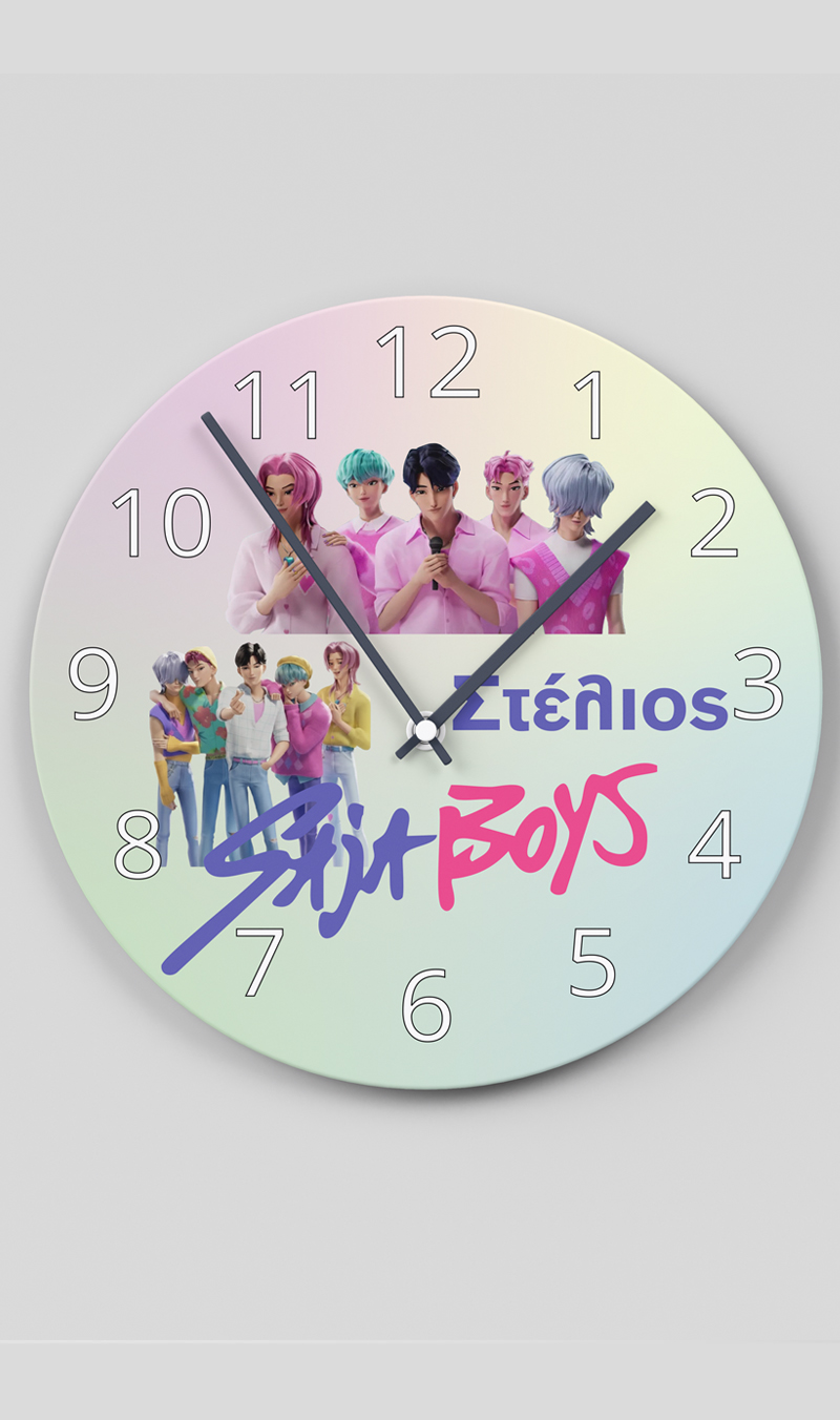 ρολοι-τοιχου-saga boys kpop Προσωποποιημένο Ξύλινο Ρολόι Τοίχου Κ-POP Saja Boys με Όνομα – 26×26cm - Image 1