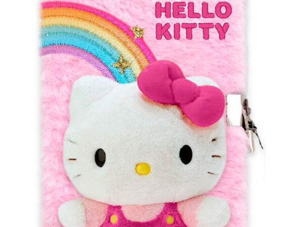 Hello Kitty Rainbow 3D Λούτρινο Ημερολόγιο A5 με Κλείδωμα