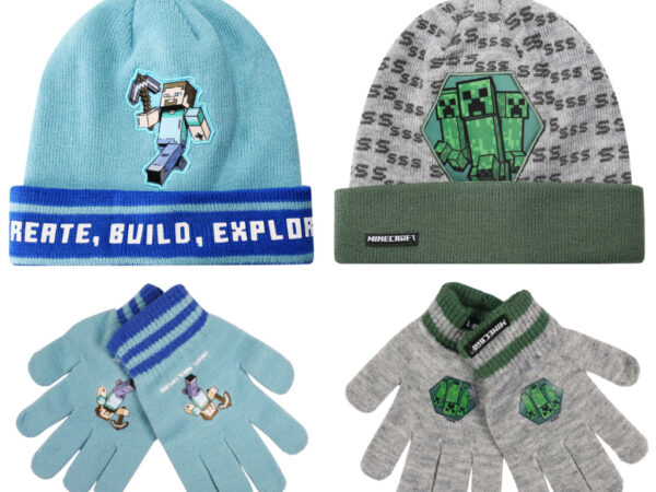 Σετ παιδικού σκούφου + γαντιών Minecraft Build 54-56 εκ.