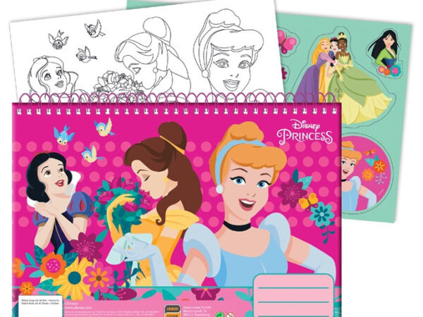 Μπλοκ σχεδίασης Disney Princess Spring A/4 με σπιράλ, 40 φύλλα και αυτοκόλλητα
