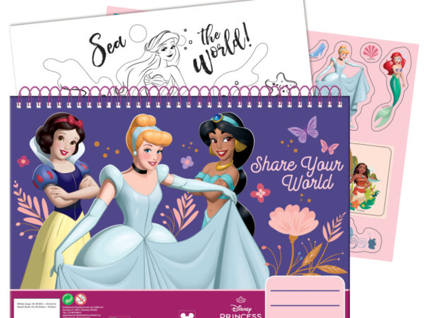 Μπλοκ σχεδίασης σπιράλ Disney Princess Your World A/4 με 40 φύλλα και αυτοκόλλητα