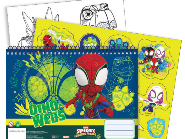 Σπιράλ μπλοκ σχεδίασης Spidey Dino-Webs A/4 με 40 φύλλα και αυτοκόλλητα