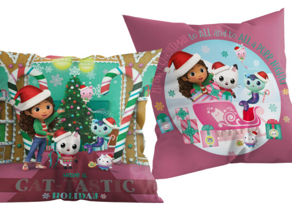 Διακοσμητικό μαξιλάρι Χριστουγέννων με κουκλόσπιτο Gabby's Cat-tastic 40x40 εκ.