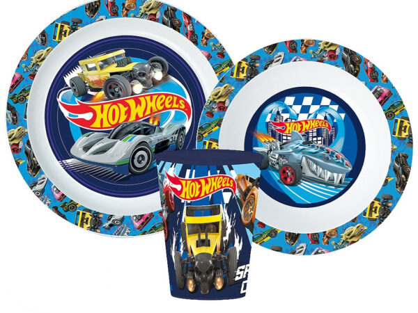 Σερβίτσιο Hot Wheels Blue Fire, σετ από μικροπλαστικό με κύπελλο 260 ml