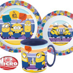 Σετ σερβίτσιων Minions με ριγέ σχέδιο, σετ από μικροπλαστικό με κούπα 350 ml