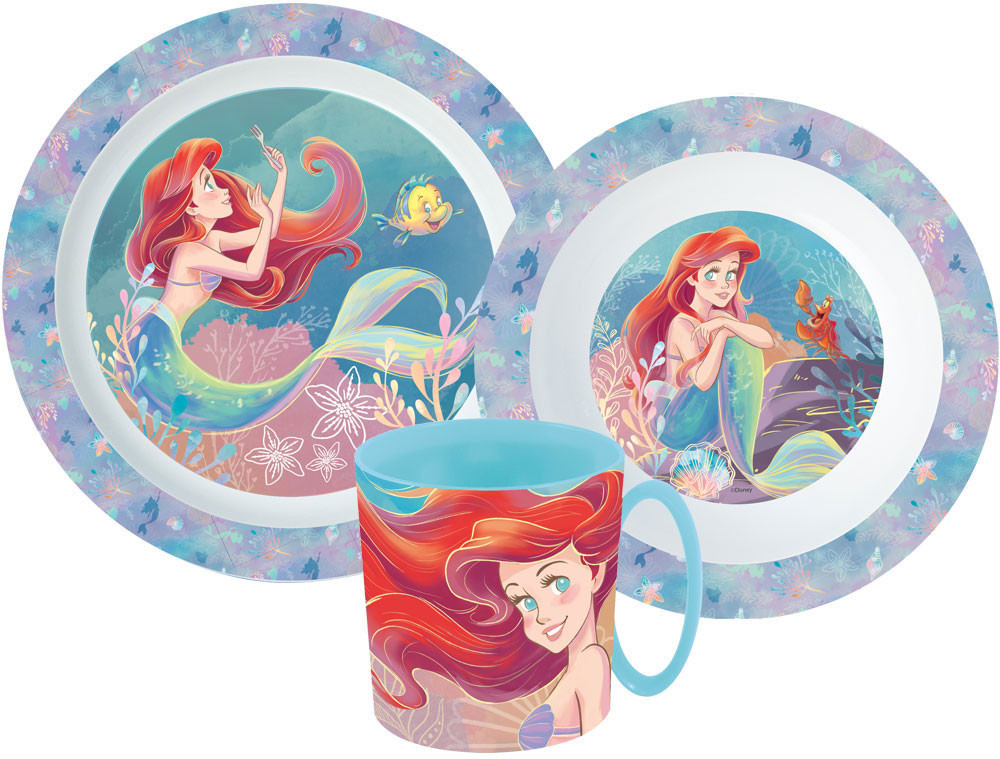 JVL22256 Σετ σερβιρίσματος Disney Princess Ariel, σετ μικροπλαστικού με κούπα 350 ml - Image 1