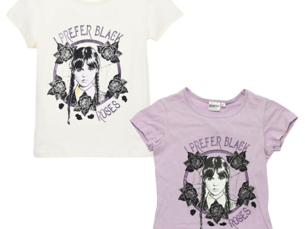 Παιδικό κοντομάνικο μπλουζάκι Wednesday Black Roses, 6-12 ετών