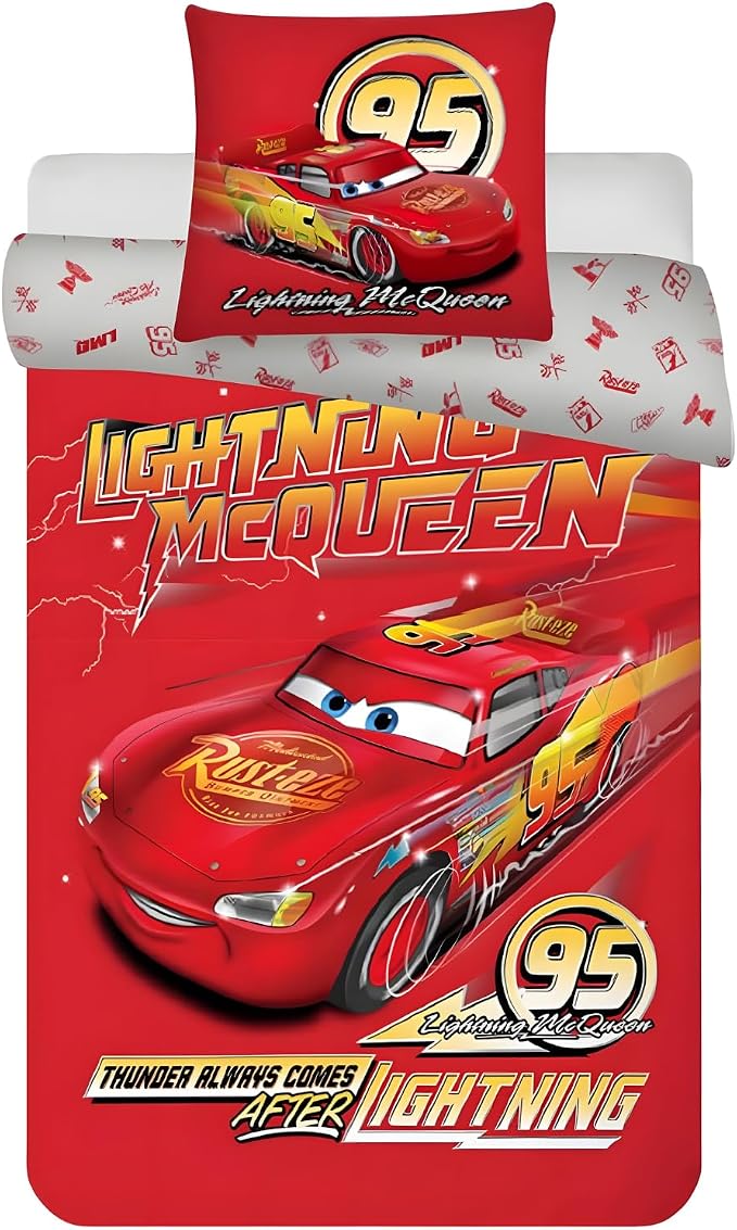 mc queen κλινοσκεπασματα Σετ Παπλωματοθήκη Disney Cars Κεραυνός McQueen Junior 100x135cm με Μαξιλαροθήκη 40x60cm - Image 1